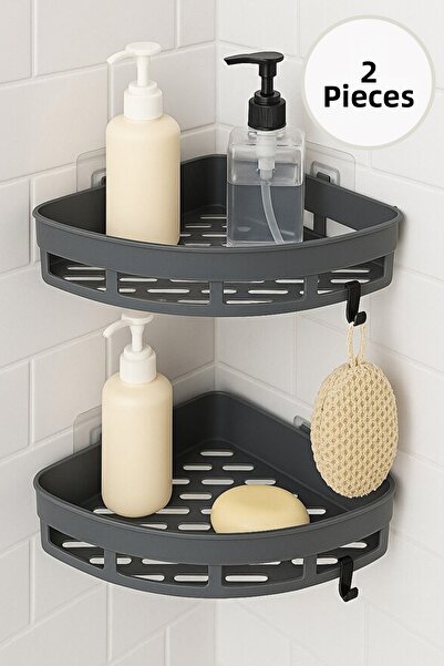 LİRAZON Adhesive Triangle Corner Shelf Bathroom & Kitchen Organizer Shelf Han...