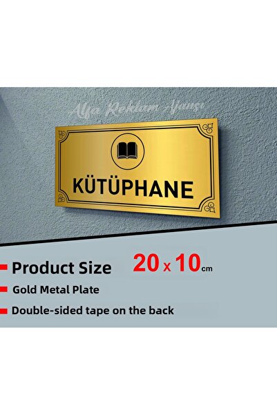 sıradışıhediyem New Metal Sheet with Library Written 20 X 10 cm