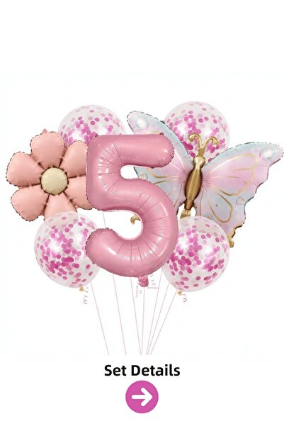 Bunloon 5 Year Old Pink Number Butterfly Daisy Balloon Set