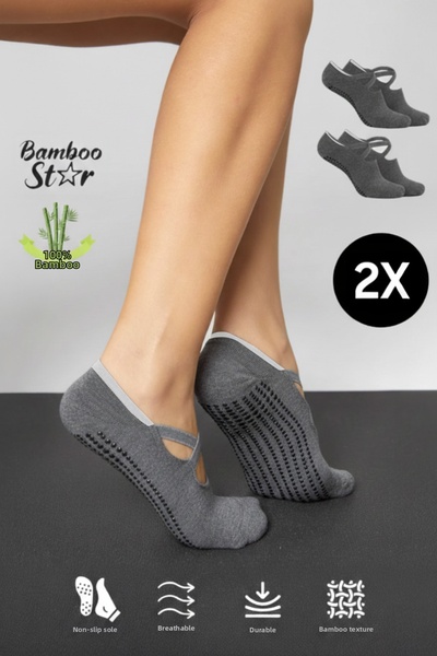 bamboo star Bamboo Women's Gray Non-Slip Sole Silicone Print Pilates Yoga Fit...