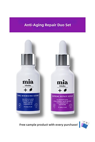 mia klinika مجموعة من 2 سيروم لإزالة الرؤوس السوداء وسيروم مضاد للشيخوخة وإصل...