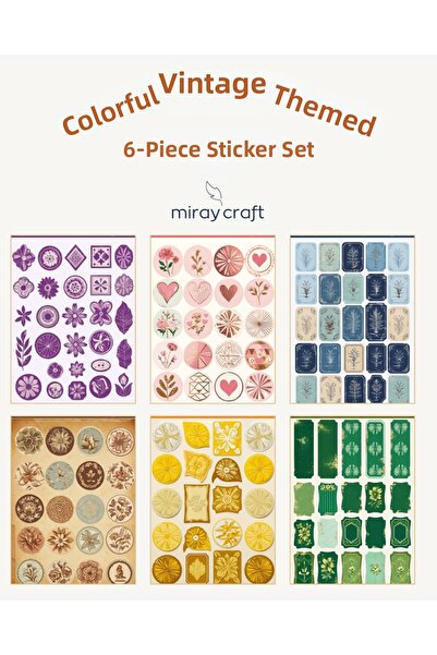 MirayDesign 6 coli de autocolante colorate cu tematică vintage, 12*17 cm, pen...