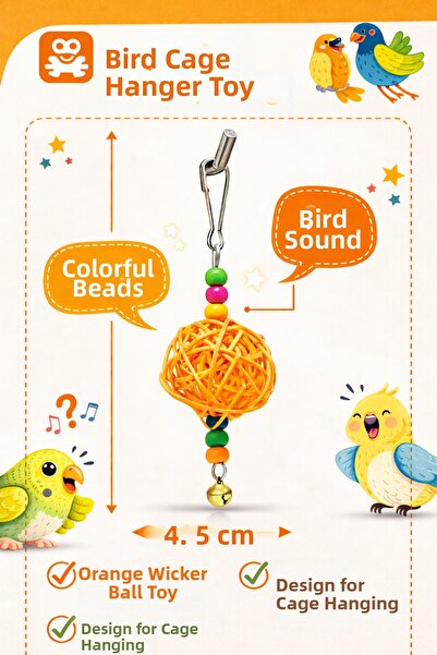 Papağanhane لعبة طائر الحب الطائر مع جرس وخرز وكرة من القش البرتقالي وقفص معل...