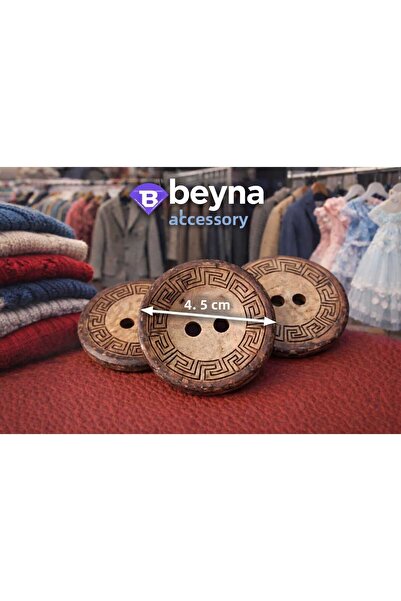 Beyna لوح خشبي طبيعي مقاس 4.5 سم مزود بأزرار مرسومة بالليزر 1 حزمة من 10 قطع