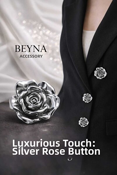 beyna aksesuar Rose Large Size Silver Color Buttons,(Coat,Jacket,Vest,Dress 3...