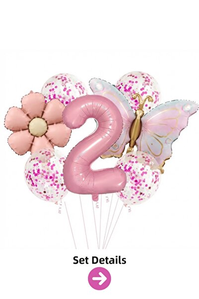 Bunloon 2 Year Old Pink Number Butterfly Daisy Balloon Set