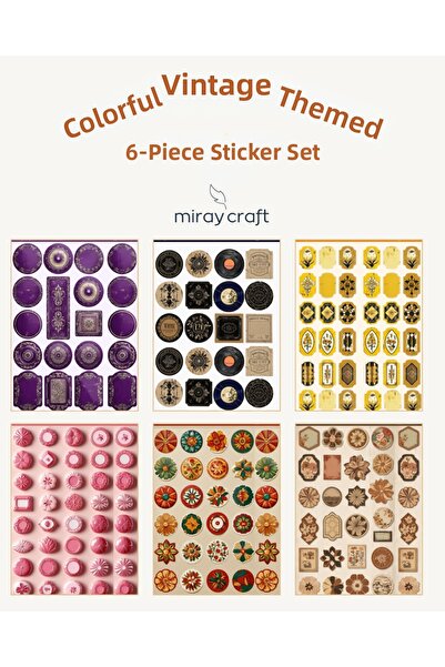 MirayDesign 6 أوراق ملصقات ملونة ذات طابع عتيق مقاس 12*17 سم / لدفتر القصاصات...
