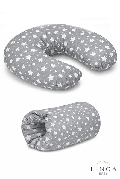 LinoaBaby 2 Pieces Gray Star Baby Set Breastfeeding Pillow Correct Grip Suppo...