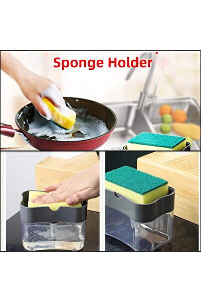 Doori Диспенсер за гъби за миене на съдове с резервоар, диспенсер за течен са...