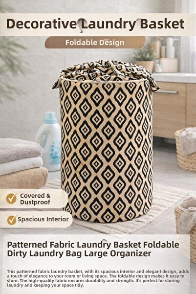 MorBebe Coș pliabil pentru rufe murdare, din material textil bej, cu șnur, or...