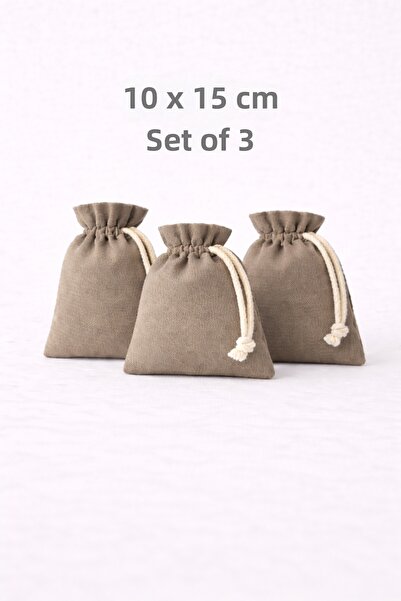 ALASEREN 10X15 cm Velvet Textured Drawstring Dark Stone Color Pouch, Set of 3...