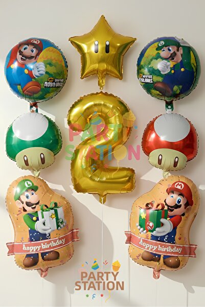 Parti Station Super Mario Balloon Set 2 Years Old - 8 Piece Foil Birthday Bal...