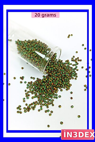 İN3DEX خرز زجاجي مخطط أخضر أصفر 2 مم 20 جرام