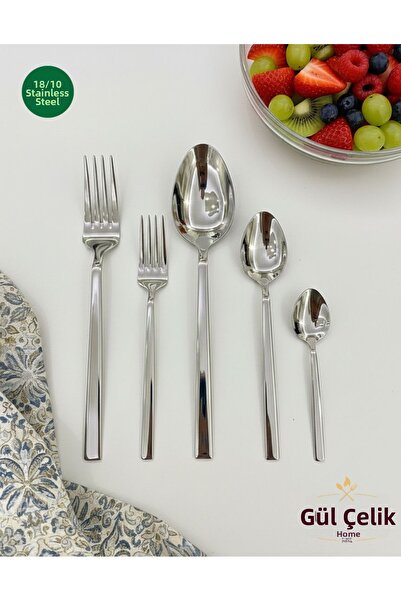 Gül Mutfak 30 Piece Flat Fork and Spoon Set for 6 People – 304 Steel 18/10
