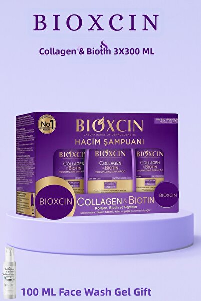 Bioxcin Collagen & Biotin Shampoo for Fine and Volume-Less Hair 3X300 ml + 10...