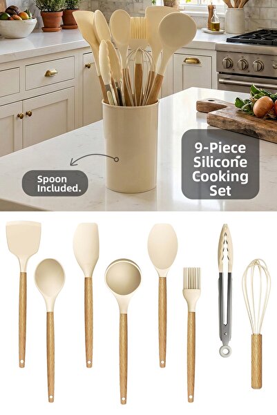 Meleni Home 9 Piece Silicone Serving Set - Heat Resistant Fireproof Non-Stick...