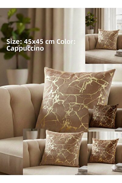 Tekstilsa Husă de pernă din catifea italiană Cappuccino, cu foiță de aur, per...