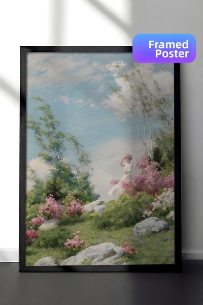 Zestia Pictură de perete înrămată în negru, în tonuri pastelate, grădină de p...