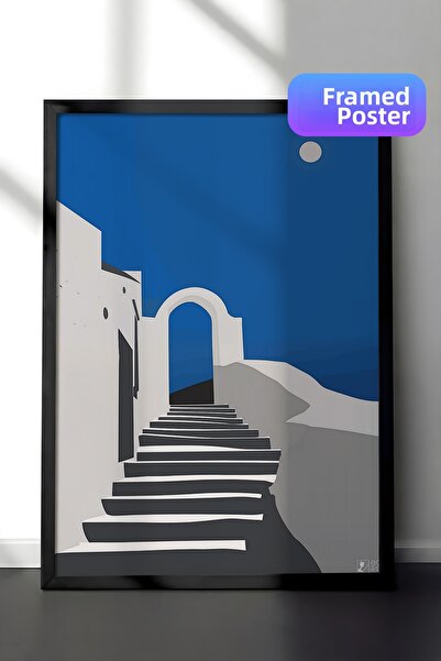 Zestia Black Framed Wall Painting Mediterranean Stairs and White Architecture...