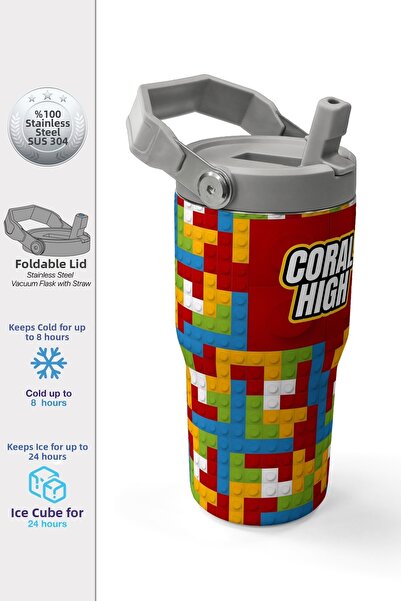 Coral High Colorful Block Patterned Steel Thermos with Folding Spout 600 ml 3...