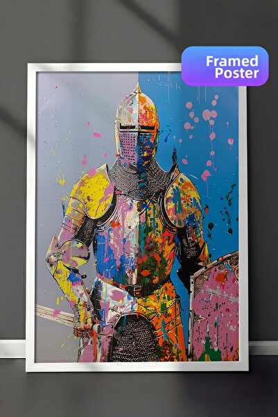 Zestia Pictură de perete înrămată în alb, cu vopsele colorate, războinic în a...