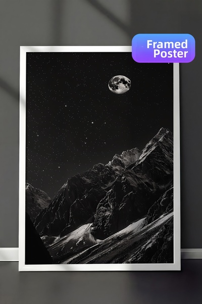 Zestia Pictură de perete înrămată în alb Vârf de munte în lumina lunii Peisaj...