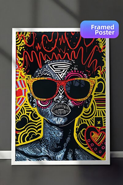 Zestia Pictură de perete înrămată albă cu modele colorate, decor pentru sufra...