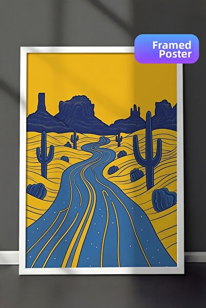 Zestia Pictură de perete înrămată în alb, Drum care se extinde în deșert și c...