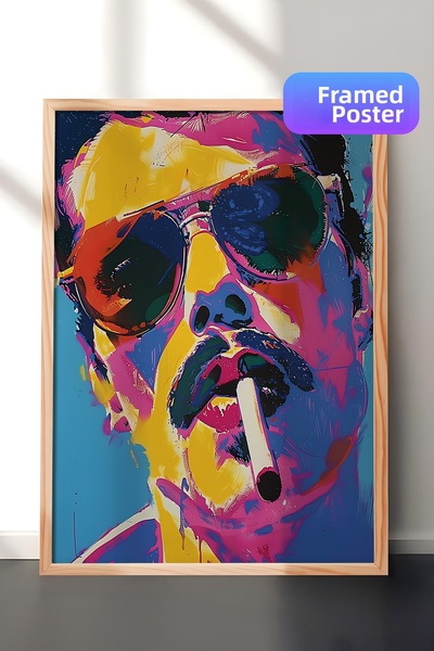 Zestia Ζωγραφική τοίχου με ξύλινο πλαίσιο Ανδρικό πορτρέτο σε πολύχρωμους τόν...