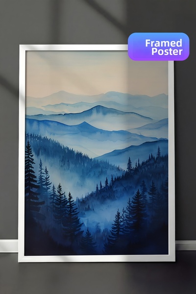 Zestia Pictură de perete înrămată în alb Pădurea și munții de pin cețoșat Pei...