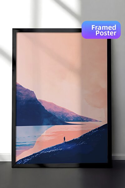 Zestia Pictură de perete înrămată în negru, în tonuri pastelate, peisaj de co...