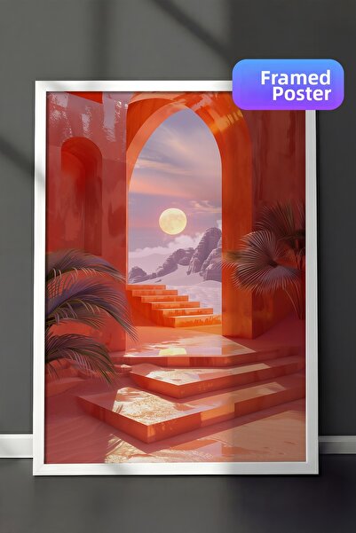 Zestia Pictură de perete înrămată albă Scări mediteraneene Peisaj la apus de ...