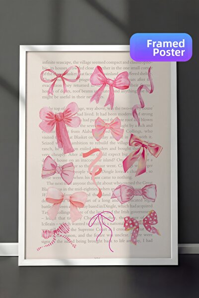 Zestia Pictură de perete înrămată albă cu modele de funde roz Decor pentru ca...