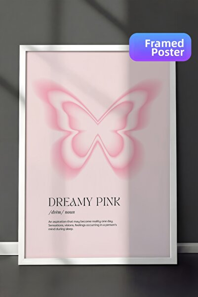 Zestia Pictură murală înrămată în alb Figură de fluture în tonuri de roz Artă...