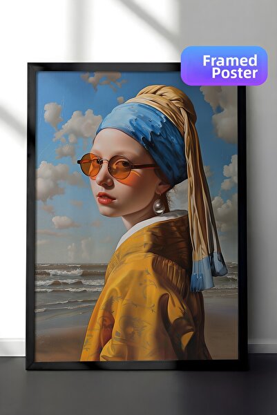 Zestia Ζωγραφική τοίχου με μαύρο πλαίσιο Κορίτσι με μαργαριταρένια σκουλαρίκι...