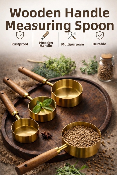 Berdina Home Set of 4 Metal Measuring Spoons with Wooden Handles Stainless Go...