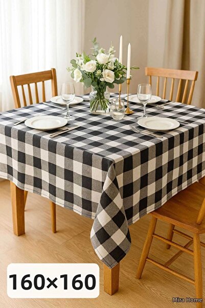 Mira Home Fiber Checkered Tablecloth Tablecloth Plaid Pattern 160X160 cm Black