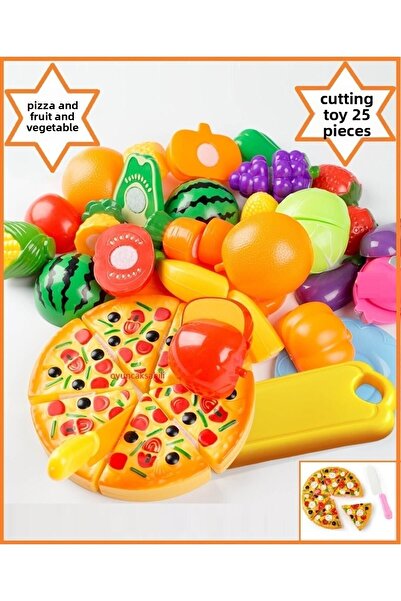 OYUNCAKSAHİLİ Tray Pizza Cut Fruit Vegetable Ice Cream Biscuit Pastry with Cu...