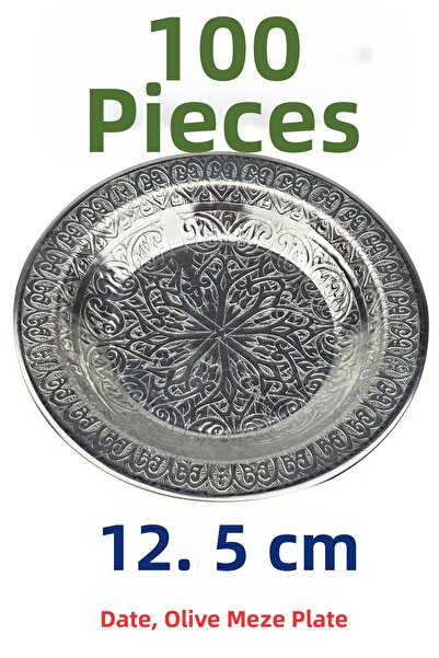 Binbir Trend 12.5 cm Authentic Patterned Stainless Chrome Steel Date Plate, O...