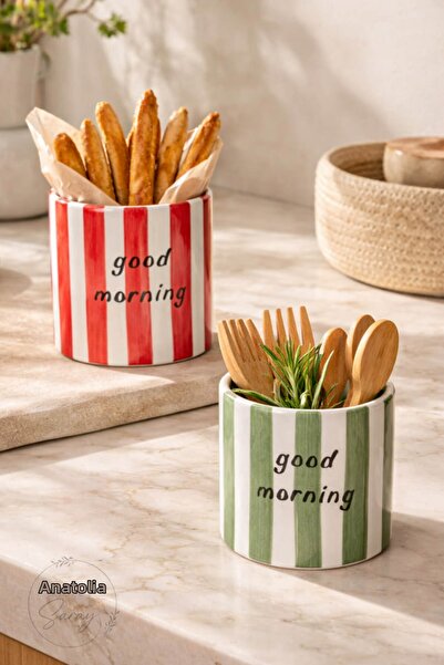 Anadolu Saray 2-Piece Good Morning Striped Ceramic Bowl and Presentation Cup ...