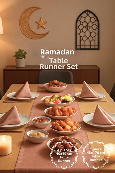 Bimotif طقم أدوات مائدة خاص لرمضان مكون من 5 قطع (مفرش طاولة من الحرير العثما...