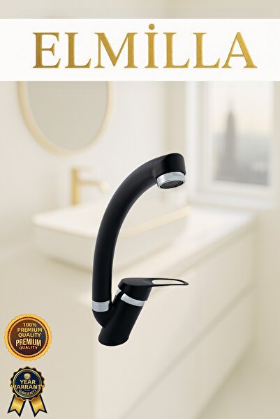 elmilla Swan Spout Black Chrome Kitchen Sink Faucet Fountain Mixer with Hot a...