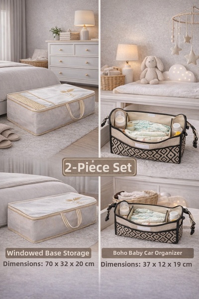 PONÇİK BEBEK Set of 2 Large Size Base Storage Bags with Windows & Bohe Baby S...