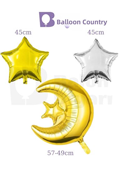 BALON DİYARI بالون رقائقي على شكل نجمة رمضان 3 قطع عالي الجودة حجم كبير