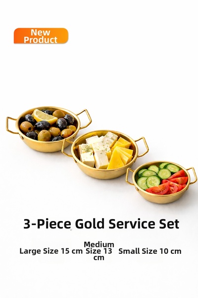 MİMOZA PARK 3 Boy Gold Breakfast Serving Bowl Sauce Bowl Snack Bowl – Mini Pl...
