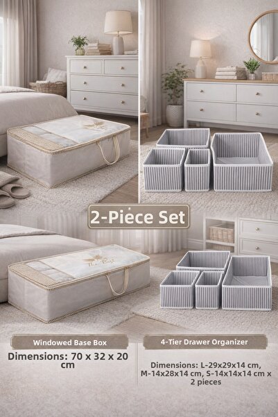 PONÇİK BEBEK Set of 2 Large Size Storage Boxes with Windows & 4-Compartment D...