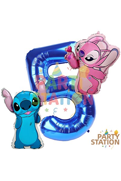 Parti Station مجموعة بالونات ستيتش آند آنجل لعمر 5 سنوات - بالونات فويل باللو...