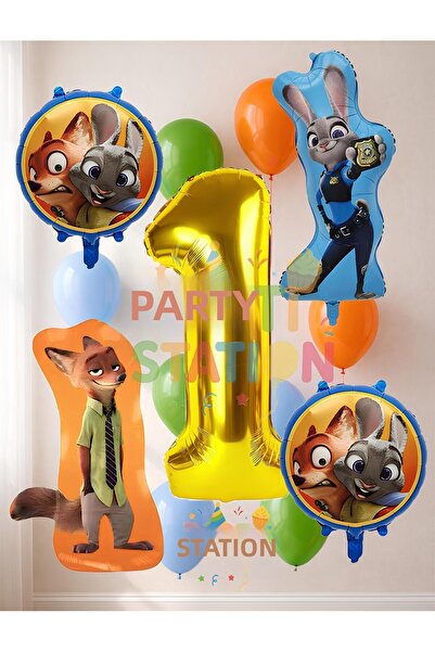 Parti Station Zootopia Balloon Set 1 Year Old Birthday Set 14 Pieces