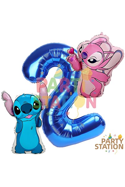 Parti Station مجموعة بالونات ستيتش آند آنجل لعمر سنتين - بالون فويل رقم 2 بال...