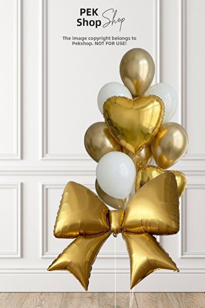 PEKSHOP مجموعة بالونات ذهبية اللون مع بالونات ذهبية على شكل فيونكة، مجموعة 239